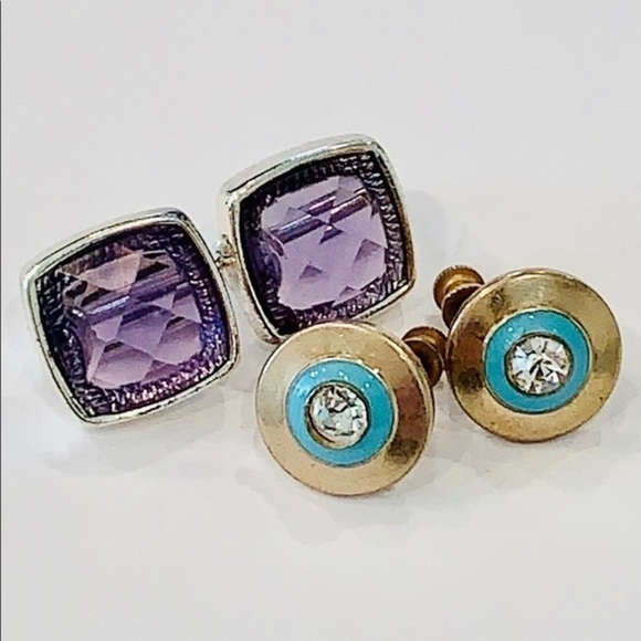 💐5/25 clip on small square stud purple stone - Picture 1 of 8